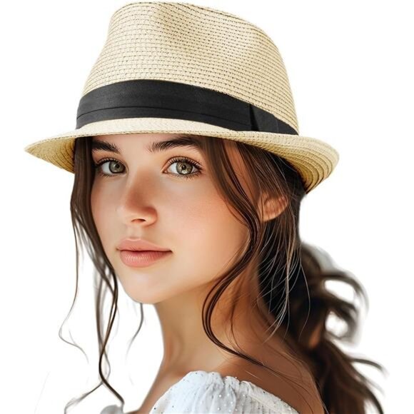 Packable Straw Fedora Hat – UPF 50+ Summer Trilby for Women & Men main image 5